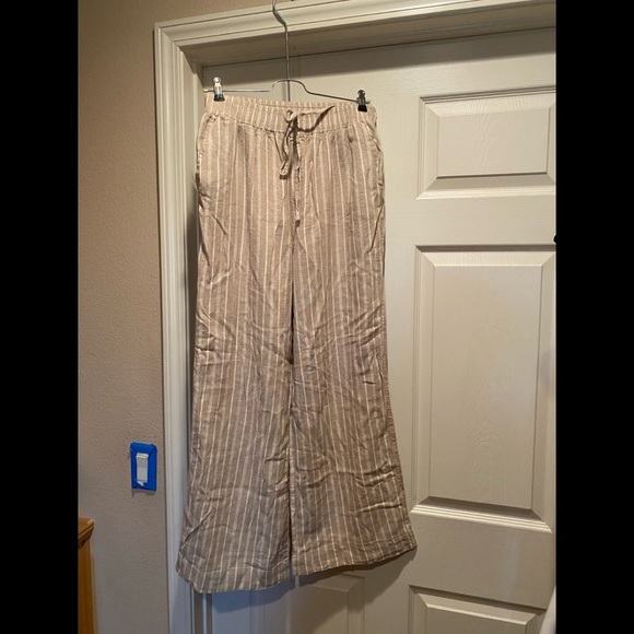 Pants - Tan and cream striped wide leg pants